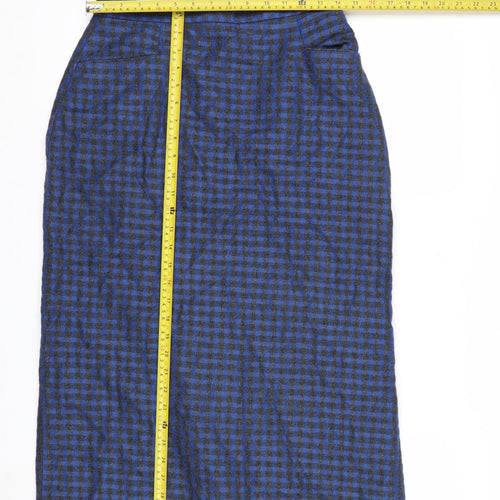Intentions Women’s Blue Check Wool Midi Pencil Skirt Size 12