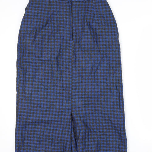 Intentions Women’s Blue Check Wool Midi Pencil Skirt Size 12