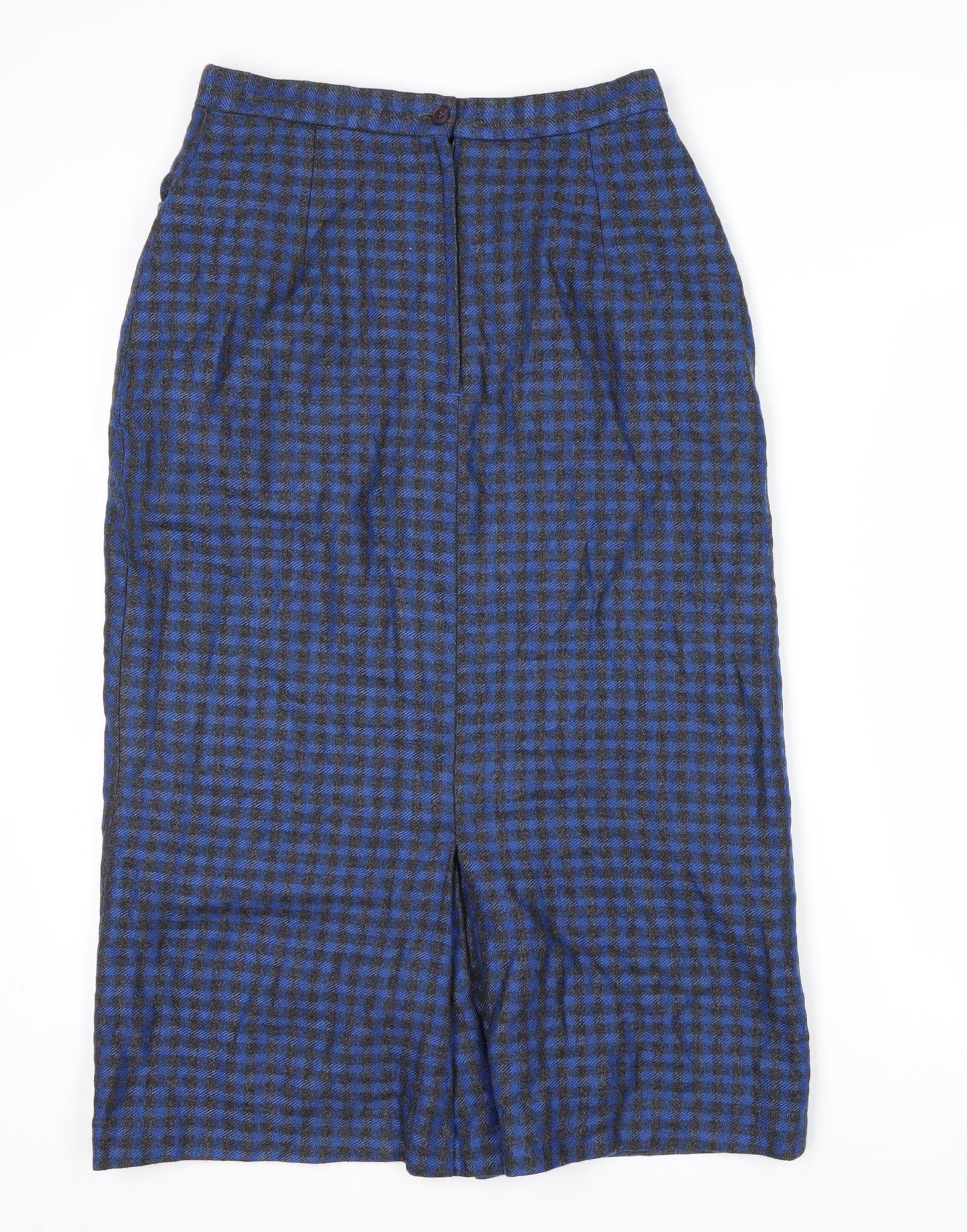 Intentions Women’s Blue Check Wool Midi Pencil Skirt Size 12