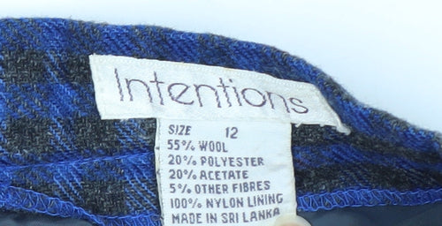 Intentions Women’s Blue Check Wool Midi Pencil Skirt Size 12