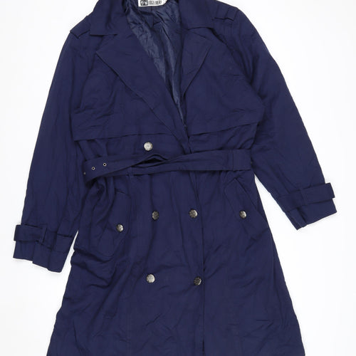 Together Women's Blue Belted Trench Coat Size 12 Classic Mid-Length