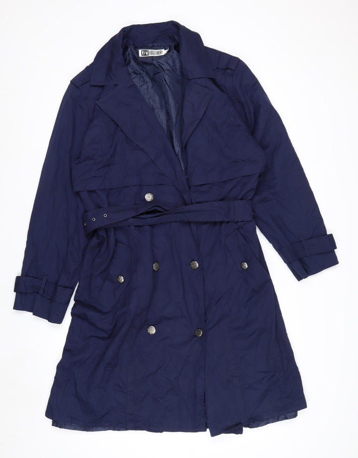 Together Women's Blue Belted Trench Coat Size 12 Classic Mid-Length
