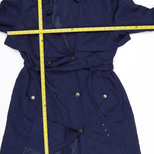 Together Women's Blue Belted Trench Coat Size 12 Classic Mid-Length