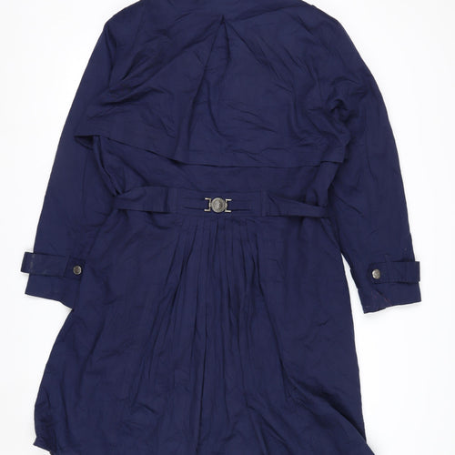 Together Women's Blue Belted Trench Coat Size 12 Classic Mid-Length