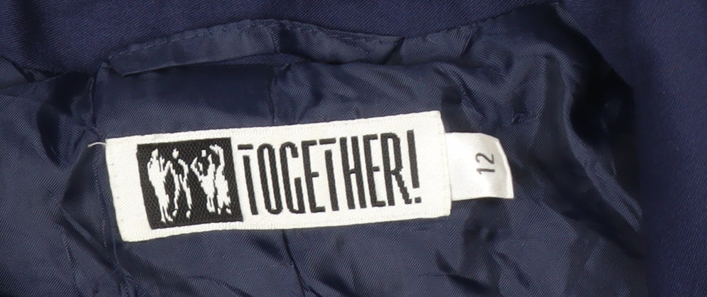 Together Women's Blue Belted Trench Coat Size 12 Classic Mid-Length