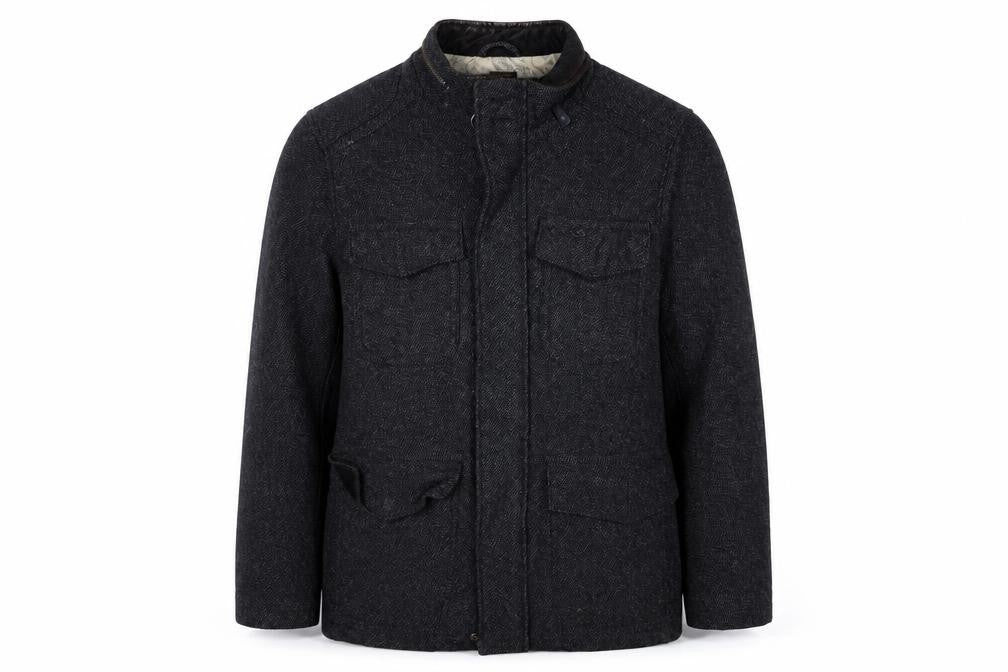 Front view of Saint George by Duffer Men’s Grey Wool Tweed Field Jacket Small