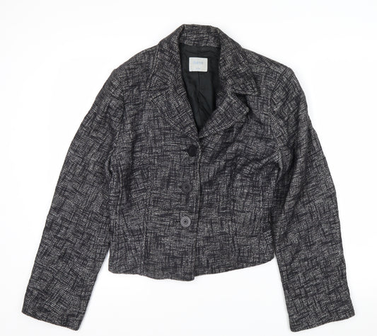 Oasis Women Black Tweed Cropped Blazer Jacket Size 16 Regular