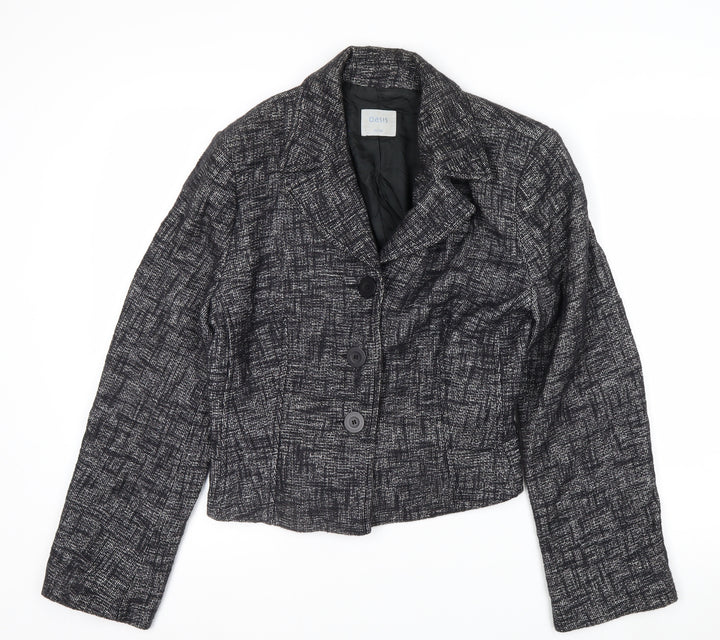 Oasis Women Black Tweed Cropped Blazer Jacket Size 16 Regular