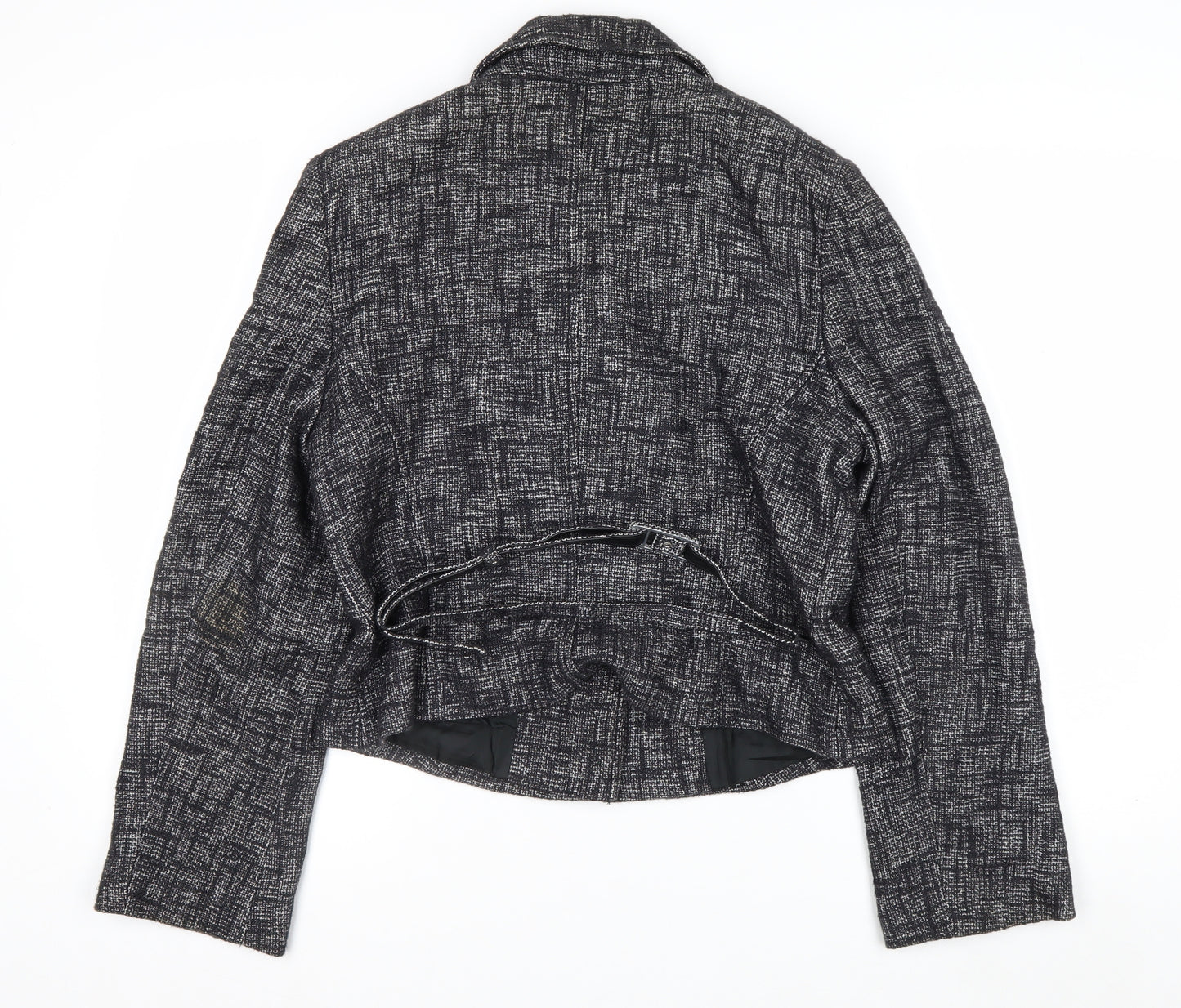 Oasis Women Black Tweed Cropped Blazer Jacket Size 16 Regular
