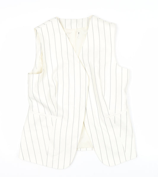 Marks and Spencer Women Ivory Striped Sleeveless Wrap Blouse UK 12