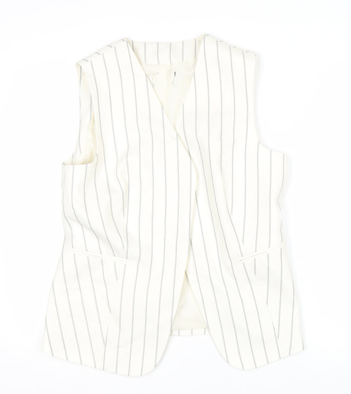 Marks and Spencer Women Ivory Striped Sleeveless Wrap Blouse UK 12