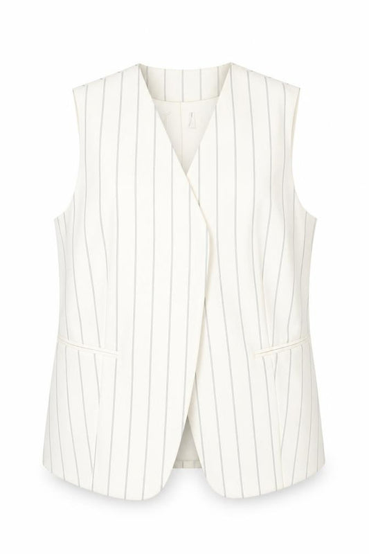 Front view of Marks & Spencer Women Ivory Striped Sleeveless Wrap Blouse UK 12