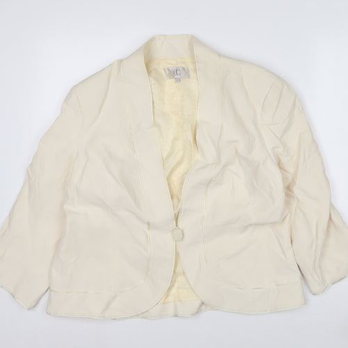 CC Women’s Ivory Silk Linen Blazer Size 16 Shawl Collar One Button