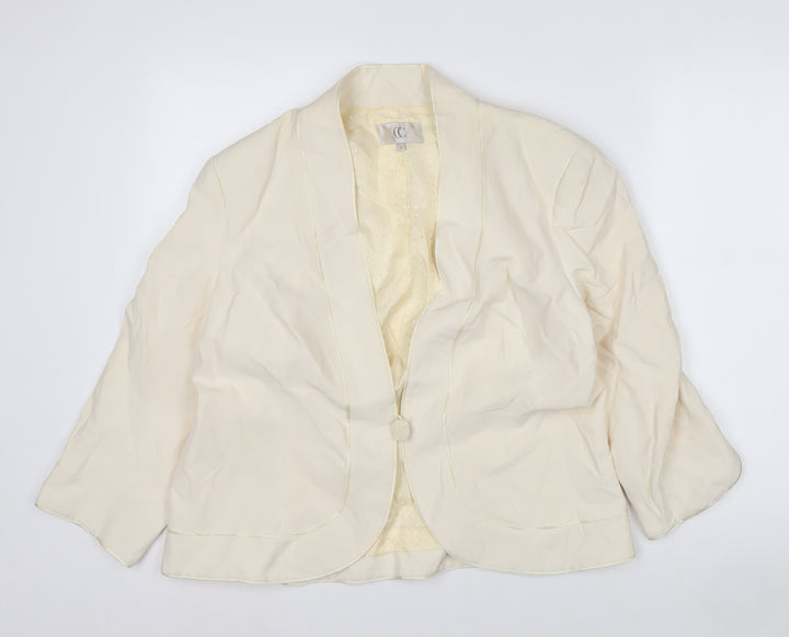 CC Women’s Ivory Silk Linen Blazer Size 16 Shawl Collar One Button
