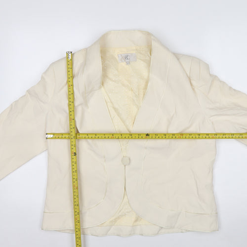 CC Women’s Ivory Silk Linen Blazer Size 16 Shawl Collar One Button