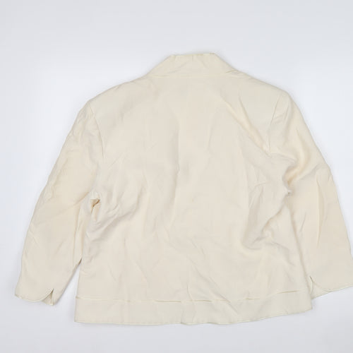 CC Women’s Ivory Silk Linen Blazer Size 16 Shawl Collar One Button