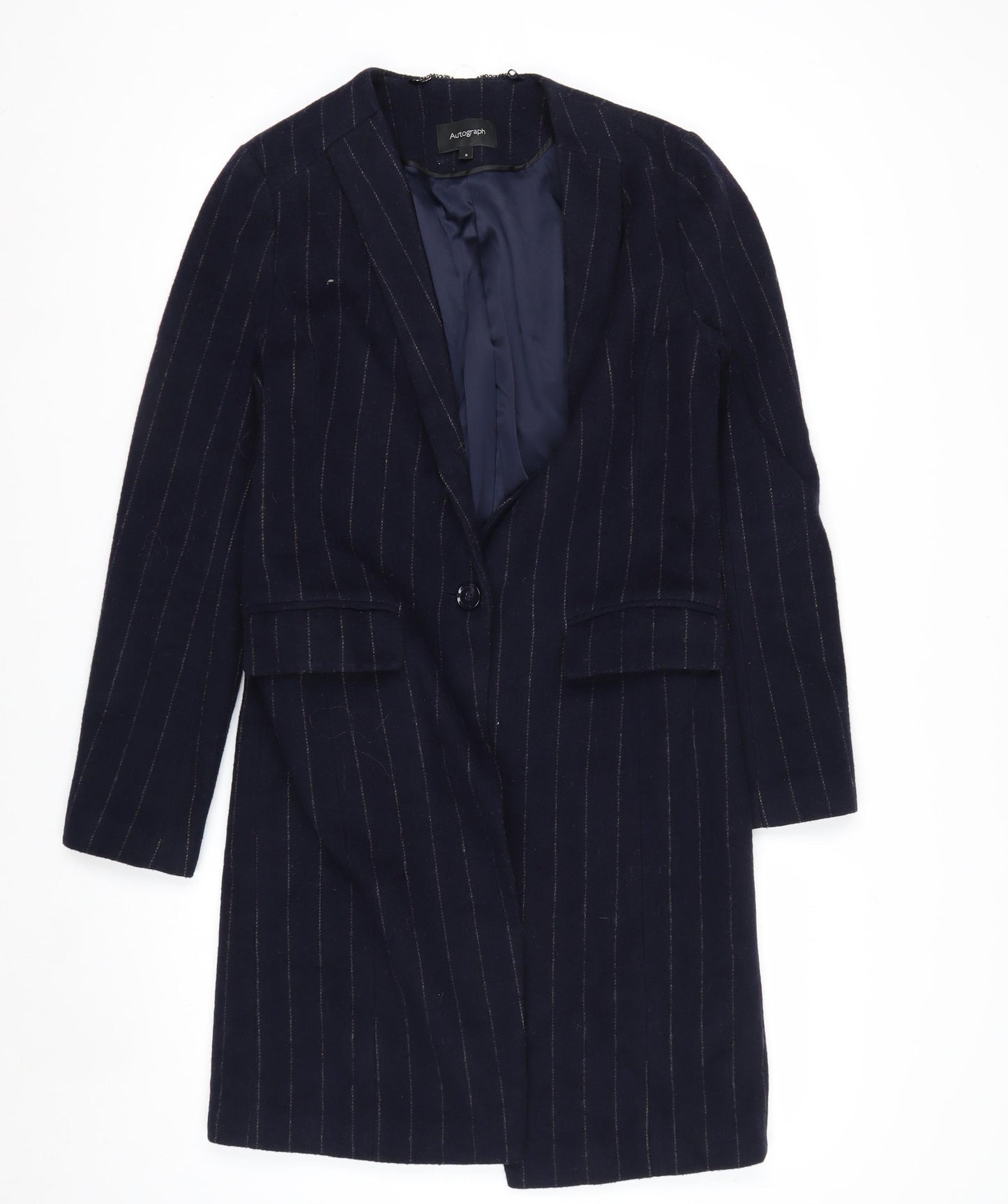 Marks and Spencer Women Black Wool Blend Striped Blazer Size 8