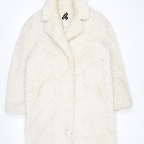 Pomodoro Womens Ivory Long Teddy Coat Size 10 Open Fleece Overcoat