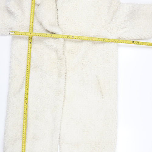 Pomodoro Womens Ivory Long Teddy Coat Size 10 Open Fleece Overcoat