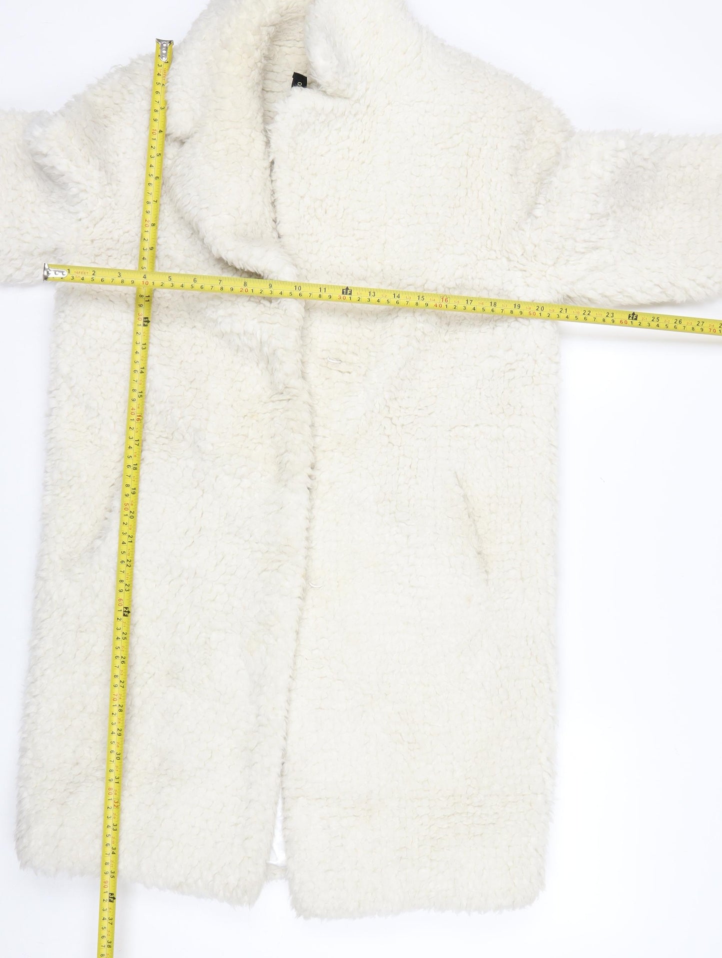 Pomodoro Womens Ivory Long Teddy Coat Size 10 Open Fleece Overcoat