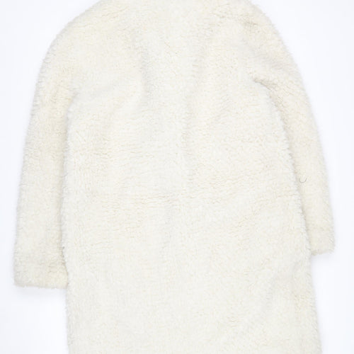 Pomodoro Womens Ivory Long Teddy Coat Size 10 Open Fleece Overcoat