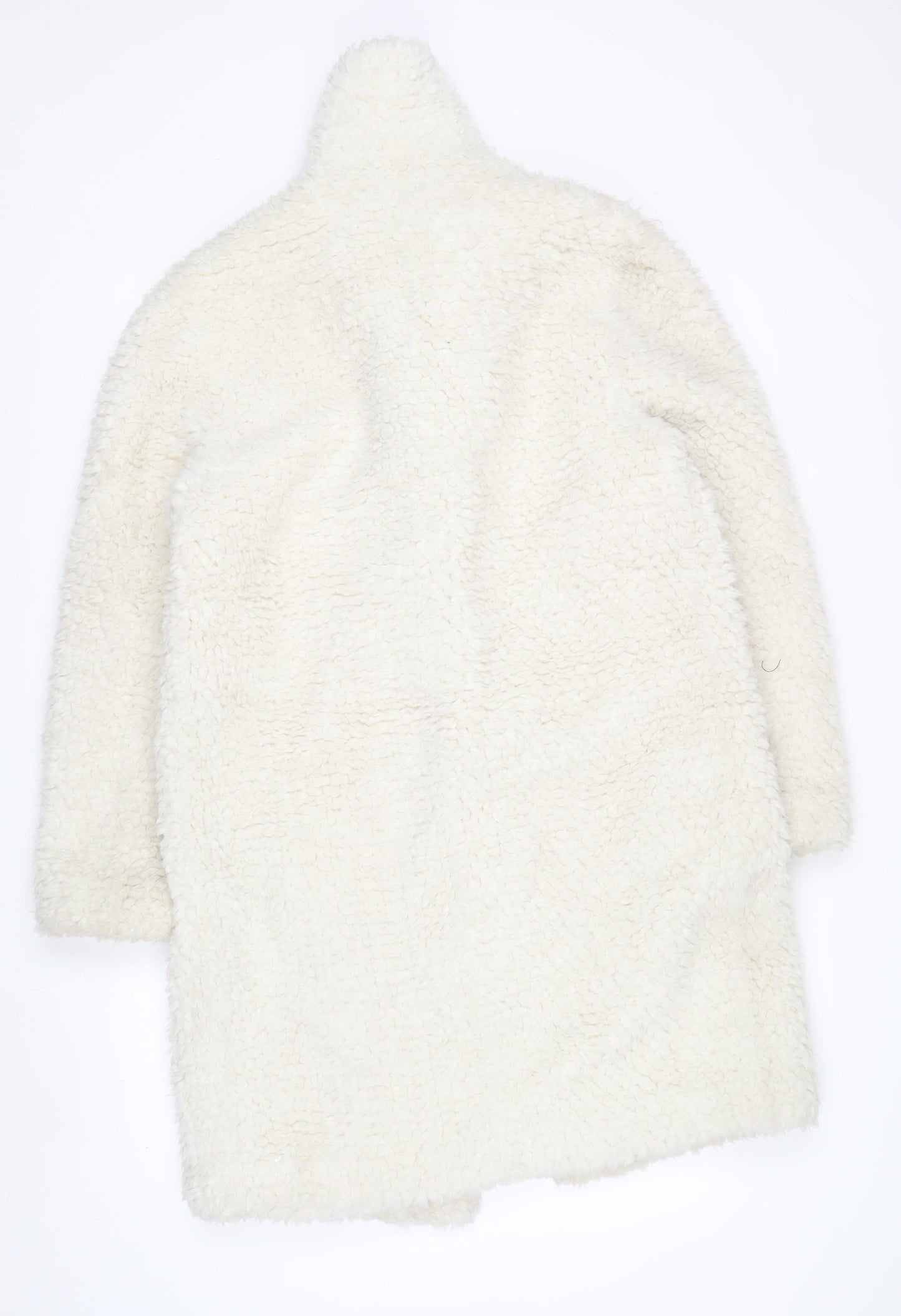Pomodoro Womens Ivory Long Teddy Coat Size 10 Open Fleece Overcoat