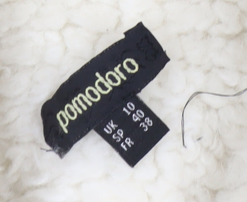 Pomodoro Womens Ivory Long Teddy Coat Size 10 Open Fleece Overcoat
