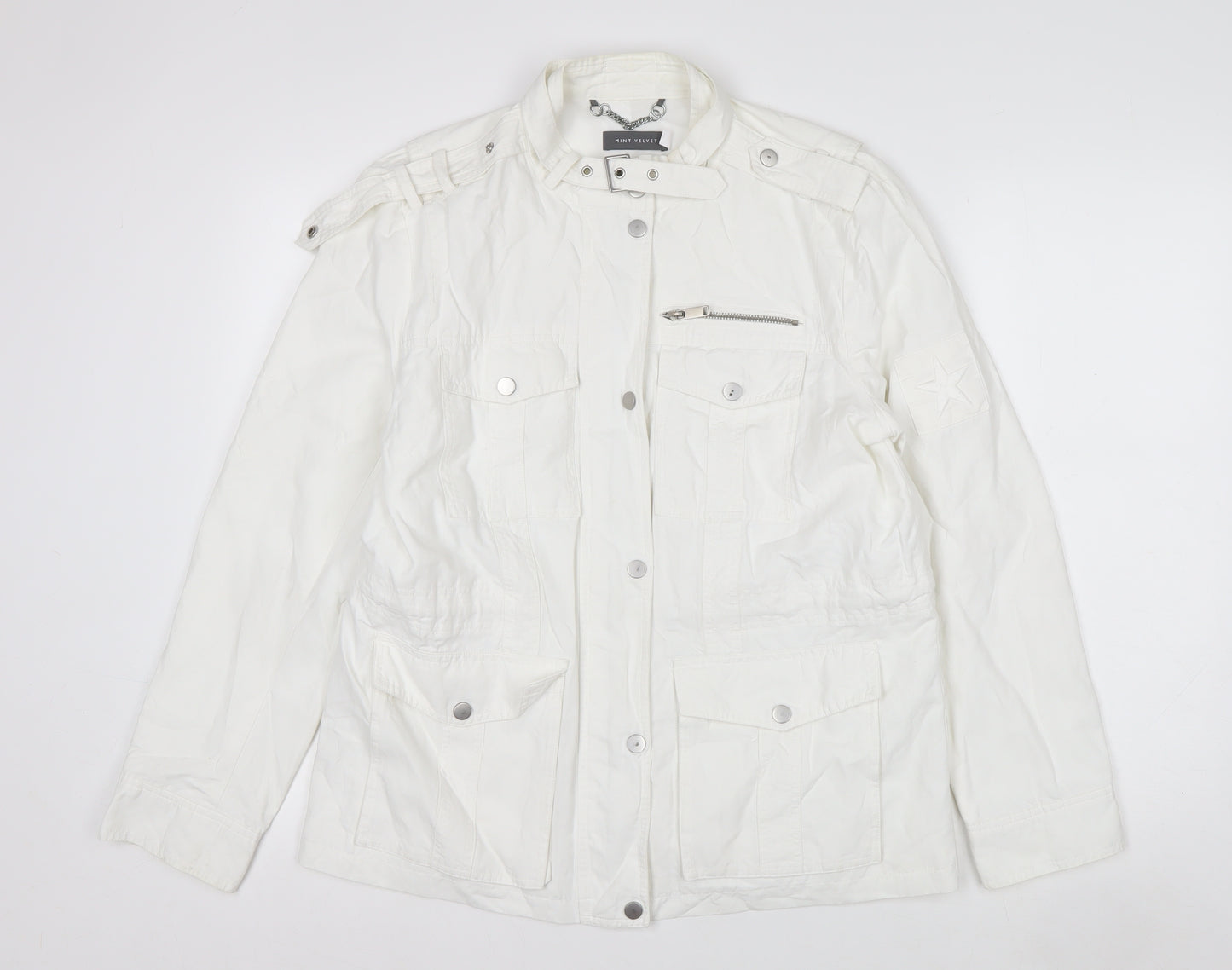 Mint Velvet Women's White Size 14 Military Jacket Cotton Blend