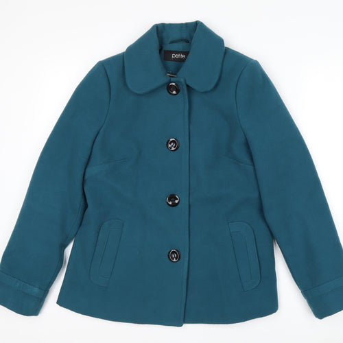 BHS Petite Women's Blue Pea Coat Size 10 Button Mid-Length Jacket
