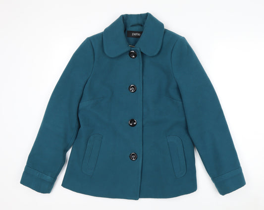 BHS Petite Women's Blue Pea Coat Size 10 Button Mid-Length Jacket