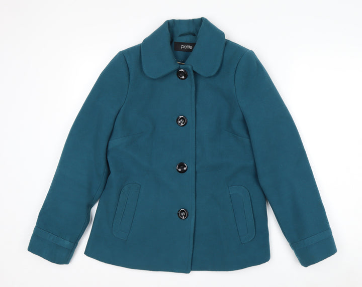 BHS Petite Women's Blue Pea Coat Size 10 Button Mid-Length Jacket
