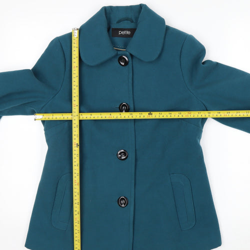BHS Petite Women's Blue Pea Coat Size 10 Button Mid-Length Jacket