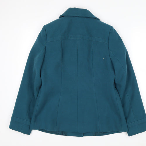 BHS Petite Women's Blue Pea Coat Size 10 Button Mid-Length Jacket