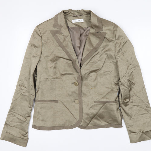 Planet Womens Beige Linen-Blend Single-Breasted Blazer Jacket Size 12
