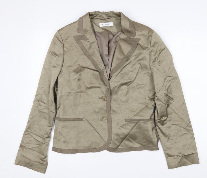 Planet Womens Beige Linen-Blend Single-Breasted Blazer Jacket Size 12