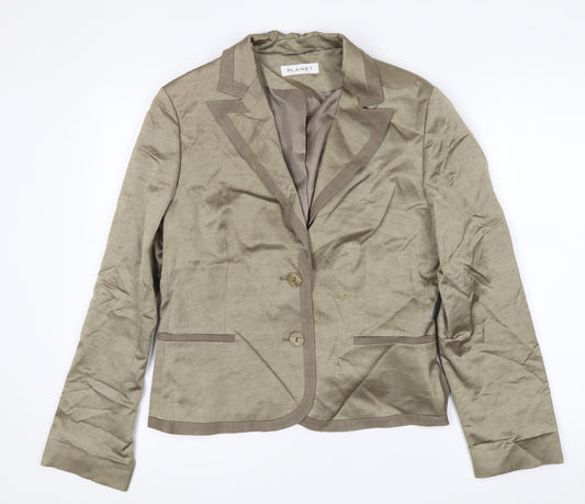 Planet Womens Beige Linen-Blend Single-Breasted Blazer Jacket Size 12