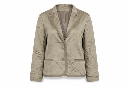 Front view of Planet women’s beige linen-blend single-breasted blazer jacket, size UK 12