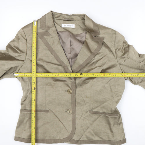 Planet Womens Beige Linen-Blend Single-Breasted Blazer Jacket Size 12