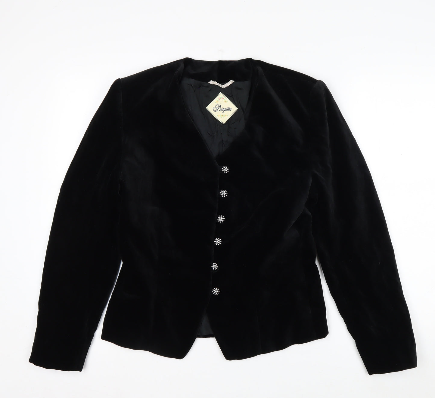 Birgitta Womens Black Velvet Tailored Blazer Size 10 Classic Elegant
