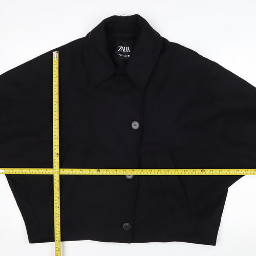Zara Women Black Wool Blend Short Relaxed Button Jacket Size S