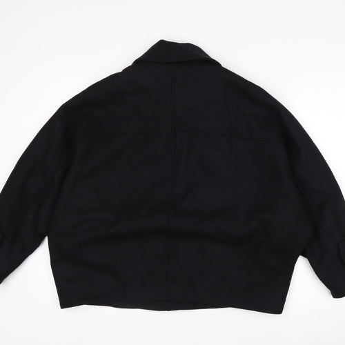 Zara Women Black Wool Blend Short Relaxed Button Jacket Size S