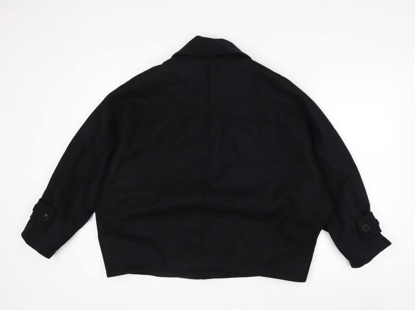 Zara Women Black Wool Blend Short Relaxed Button Jacket Size S