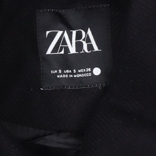 Zara Women Black Wool Blend Short Relaxed Button Jacket Size S