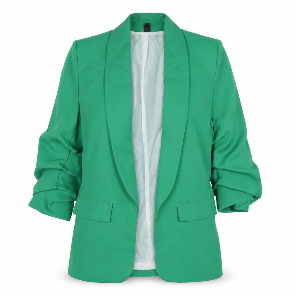 Front view of New Collection Women's Green Shawl Lapel Blazer, size S