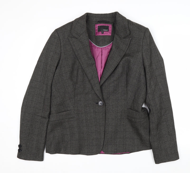 Next Women’s Grey Check Single-Breasted Blazer Size 16 Regular