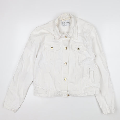 Primark Women White Cotton Basic Jacket Size 10 Casual Twill Short