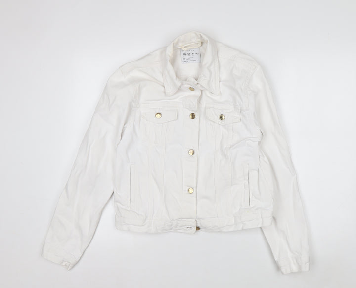 Primark Women White Cotton Basic Jacket Size 10 Casual Twill Short