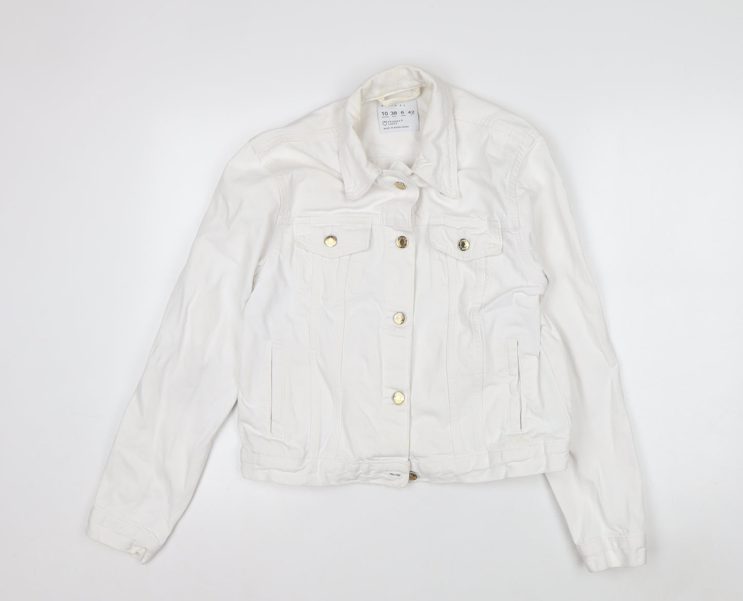 Primark Women White Cotton Basic Jacket Size 10 Casual Twill Short