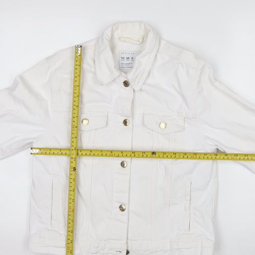 Primark Women White Cotton Basic Jacket Size 10 Casual Twill Short