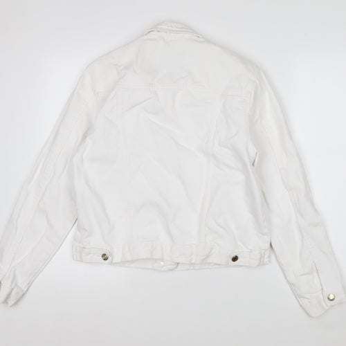 Primark Women White Cotton Basic Jacket Size 10 Casual Twill Short